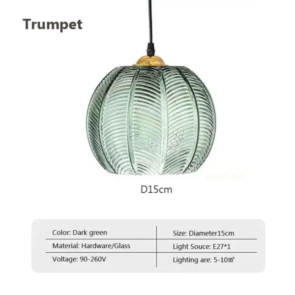 Nordic Glass Pendant Light Green Leaf Pattern Lighting For Living Room Dining Room Hotel Study Bedroom Indoor Decorative Fixture - Image 11