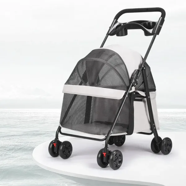 Small Animal Carrier, Outdoor Foldable Pet Trolley with 4 Wheels, Multifunctional Breathable Pet Stroller, Dog and Cat Cart - Image 2
