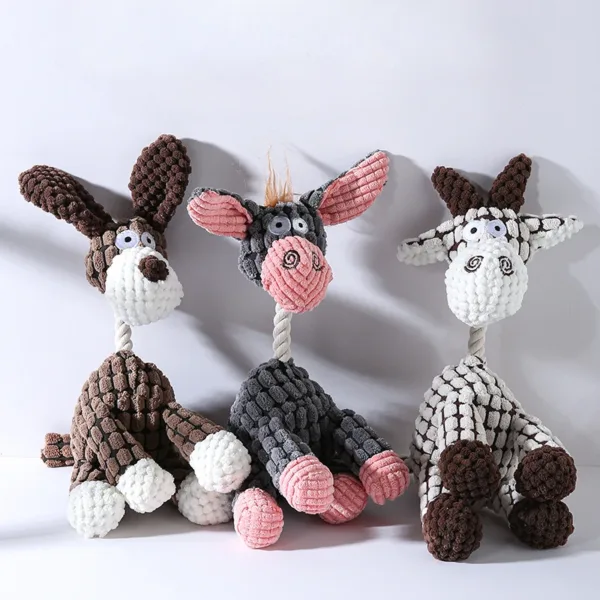 Cute Donkey Shape Dog Plush Toy Corduroy Cotton Rope Chew Toy for Pet Puppy Squeaker Squeaky Molar Training Dogs Accessories - Image 2