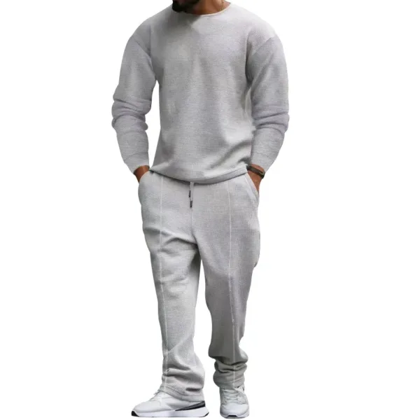 Spring and autumn two-piece crewneck long-sleeved T-shirt and trousers casual sports suit for men - Image 3