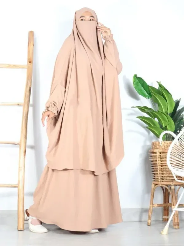 Eid Muslim Long Khimar Skirt 2 Piece Set for Women Abaya Dress Prayer Garment Hijab Full Cover Ramadan Kaftan Djellaba - Image 8