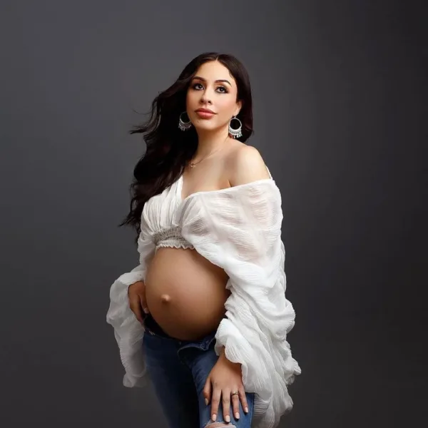 2023 Maternity Photography Props Tops Shirts Pregnancy Photo Shoot V-neck Tops - Image 6
