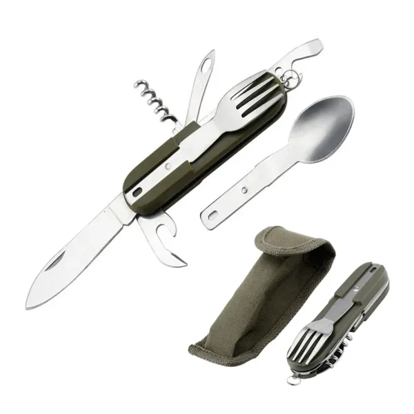Fork and Spoon Camping Supplies Portable Dinner Set Stainless Steel Outdoor Tableware Folding Knife Equipment Cookware Hiking - Image 4
