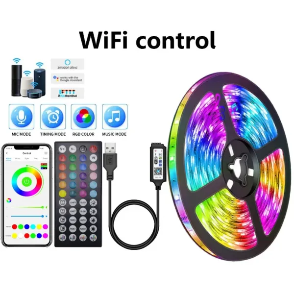 RGB 5050 Led Strip Lights 5V USB 24Keys Bluetooth Wifi Control Flexible Ribbon Color Change Led Lamp Tape for Room Decoration - Image 5