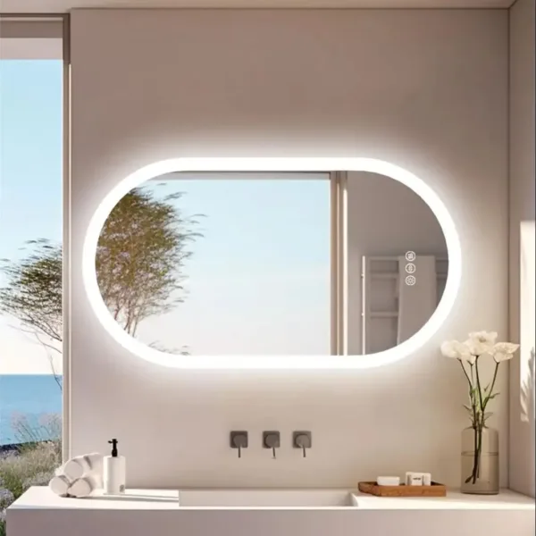 3 Sizes Oval LED Bathroom Mirror Dimmable 3 Colors Light Smart Anti Fog Wall Mounted Vanity Mirror Plug/Hardwire Install - Image 6