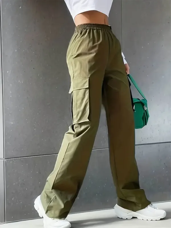 Elastic Waist Fashionable Workwear Pants High Waist Wide Leg Pants Loose Solid Color Casual Sports Pants WOMEN'S Sportswear - Image 2