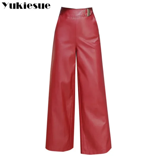 Wide leg pants capirs women 2022 winter warm PU leather pants female trousers OL office formal casual pants woman clothes - Image 5