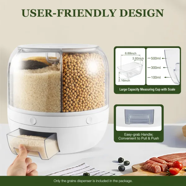 Kitchen Storage Box 360 Degree Rotating Rice Dispenser Sealed Dry Cereal Grain Bucket Dispenser Moisture-proof Food Container - Image 6