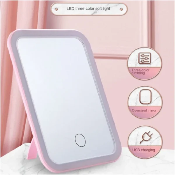 LED Touch Screen Makeup Mirror Folding Mirror Lighted Makeup Mirror 3 Colors Light Modes USB Rechargeable Cosmetic Mirror Tools - Image 7