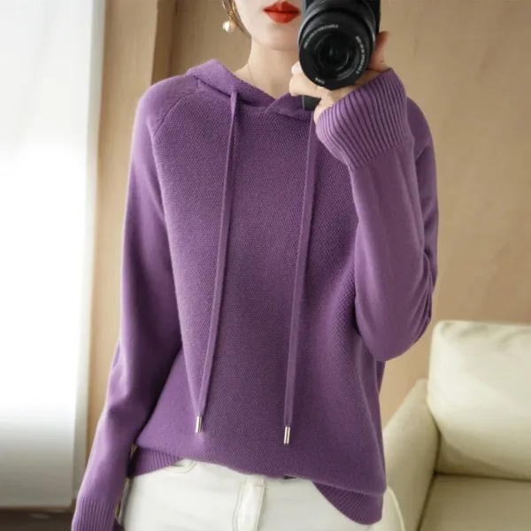 Hooded Sweater for Women Spring and Autumn 2024 New Hoodie Underlay with Knitted Shirt for Casual Large Hooded Sweater for Women - Image 7