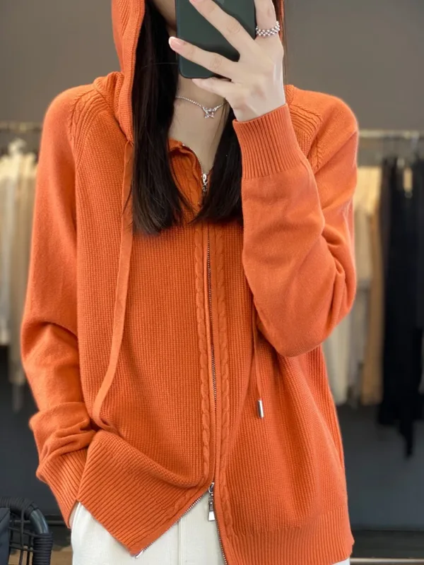 Zip-up Hoodies And Sweatshirts For Women Merino Wool Long Sleeve Sweaters Ladies Clothes Knitted Jumpers New Arrivals Outerwears - Image 6