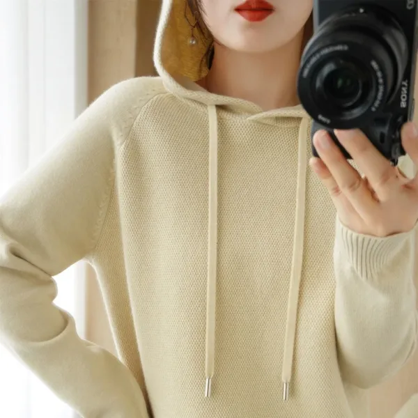 Hooded Sweater for Women Spring and Autumn 2024 New Hoodie Underlay with Knitted Shirt for Casual Large Hooded Sweater for Women - Image 9