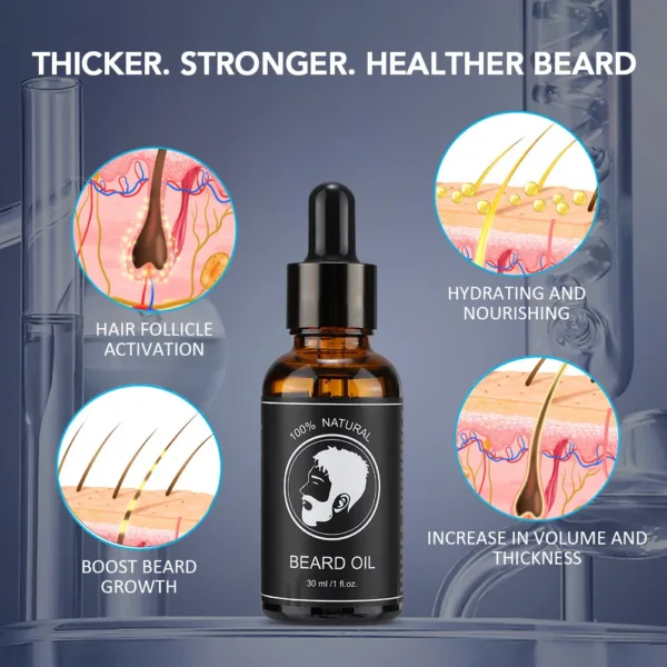 New Facial Hair Beard Growth Oil For Men Thicken Soft Smooth Nourish Beard Oil Natural Mustache Growing Essential Oil Beard Care - Image 3