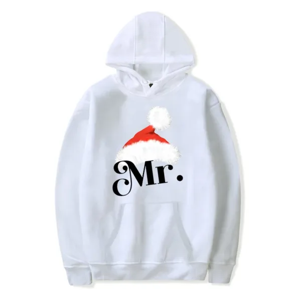 Hoodies Couple Christmas Hat Letter Mr Mrs Print Pullover Long Sleeve Fashion Xmas Gift Sportswear Women Men Lover Sweatshirt