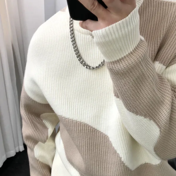 Man Clothes Round Collar Pullovers Knitted Sweaters for Men Crewneck Color Matching Black Cigaret Casual Korean Style Jumpers S - Image 8