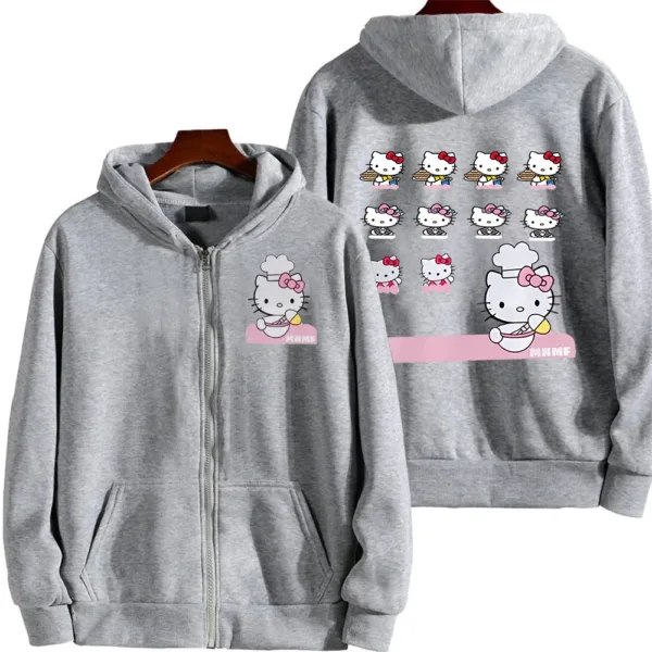 Sanrio Anime Cute Printed Hoodies Women Cartoon Hello Kitty Y2k Korean Students Loose Sweatshirt Fashion Sweet Cardigan Clothing - Image 2