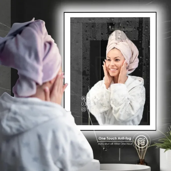 LED Bathroom Mirror, 32"x24" Black Aluminum Vanity , Stepless Dimmable Lighted Mirror Anti-Fog, 3 Colors Wall Smart Mirror - Image 6