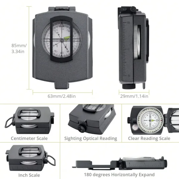 Multifunction Military Compass Pocket Metal Sighting Grey Camping Survival Built-in Bubble Level for Hiking Climbing Biking - Image 7