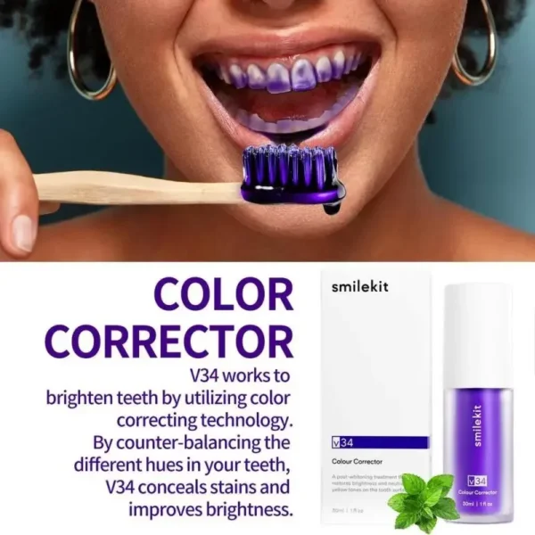 30ml V34 SmileKit Purple Toothpaste Removes Tartar Clean Oral Hygiene Fresh Breath Whitening Teeth Care Products - Image 7