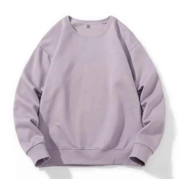 Men Cotton Spring Autumn Solid Color O-neck Sweatshirt Universal Simple Casual Pullover Couple Long Sleeve T-shirt White Top - Image 13