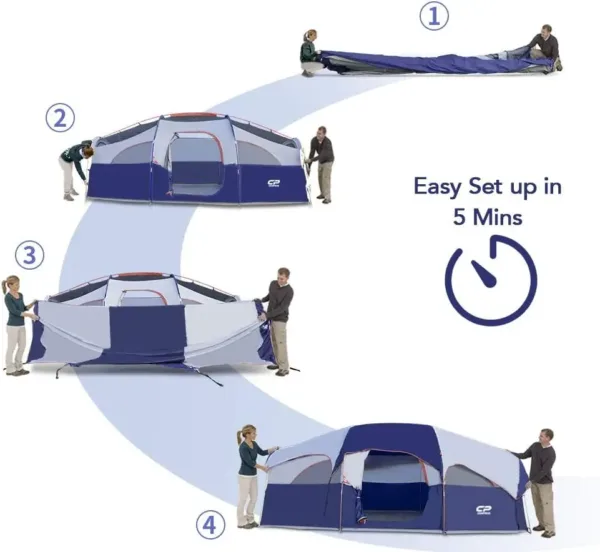 Tent 8 Person Camping Tents, Weather Resistant Family Tent, 5 Large Mesh Windows, Double Layer, Divided Curtain for S - Image 2