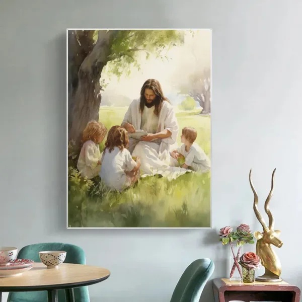 Jesus Walking on Water Pattern Watercolor Art Printmaking Religious Poster Cross Christ Decoration Beautiful Canvas Painting - Image 10
