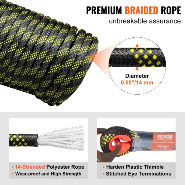 VEVOR Vertical Lifeline 150ft Outdoor Climbing Rope 30KN Breaking Tension Static for Escape Outdoor Adventures and Lumbering - Image 7