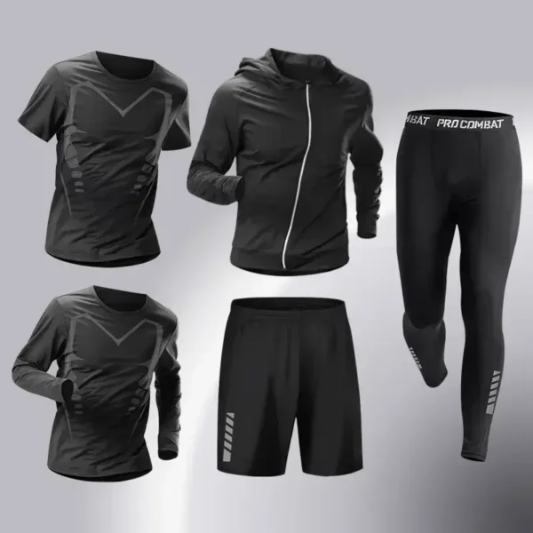 Fashion 3-5 PCS Mens Running Sportswear Set Fitness Jogging Compression Tracksuit Suit Training Sports Clothes Dry Fit Leggings - Image 2