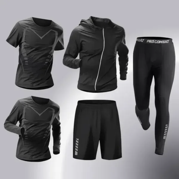 Fashion 3-5 PCS Mens Running Sportswear Set Fitness Jogging Compression Tracksuit Suit Training Sports Clothes Dry Fit Leggings - Image 8