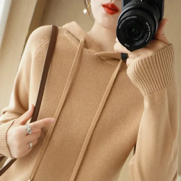Hooded Sweater for Women Spring and Autumn 2024 New Hoodie Underlay with Knitted Shirt for Casual Large Hooded Sweater for Women - Image 15