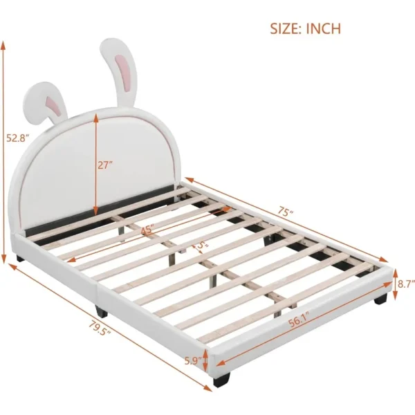 Children bed. With rabbit headboard, with Flat noodles support, baby bed frame, children's bedroom, white, children's bed - Image 4
