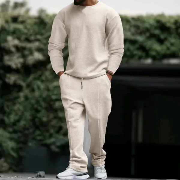 Spring and autumn two-piece crewneck long-sleeved T-shirt and trousers casual sports suit for men - Image 9