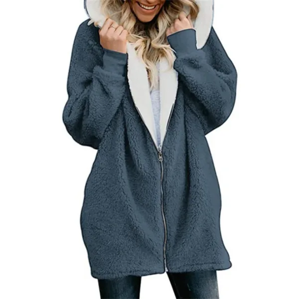 Winter Thickened Furry Hooded Sweatshirt Women Loose Comfortable Casual Outerwear Female Solid Color Warm Zipper Cardigan Hoodie - Image 7