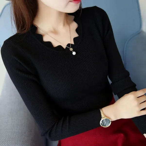 Casual Solid Sweater Women Knitted Slim White Pullover Long Sleeve Tops 2024 Autumn Winter Butterfly Neck Jumper Female 7167 50 - Image 4