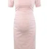 Maternity Dress 1512 Maternity Maxi Dress 2023 New Round Neck Short Sleeved Striped - Image 4