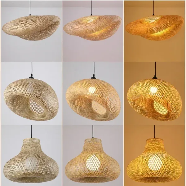 Bamboo Hanging Lamp Pendant Ceiling Light Rattan Wicker Lustre Hand Knit Braiding Suspended Home Dining люстра потолочная - Image 9