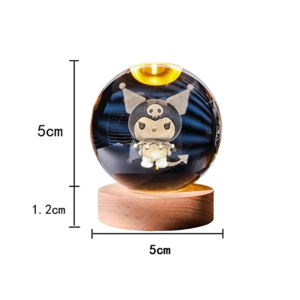 5CM 3D Crystal Ball Night Light Decoration Kuromi Sanrio Hello Kitty Action Figure Toy Bedroom Decoration Gift Mini Night Light - Image 5