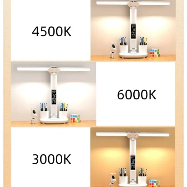 LED Clock Table Lamp USB Chargeable Dimmable Desk Lamp 2 Heads 180 Rotate Foldable Eye Protection Reading Night Light - Image 4