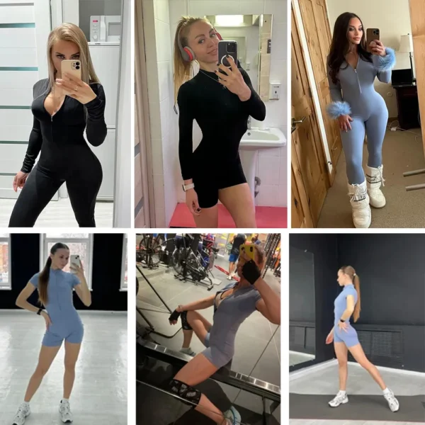 Summer Zipper Workout Jumpsuit Sports Overalls Women Gym Clothing Running Fitness Suits Gym Tracksuit Short Sportswear Yoga Set - Image 3