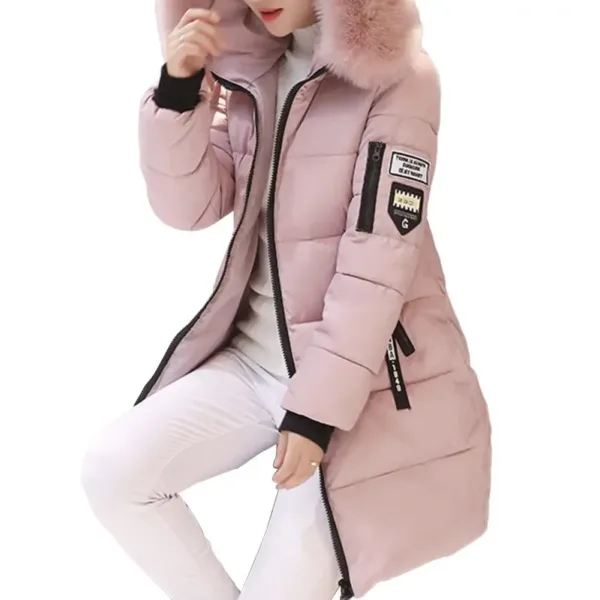 Women Winter Cotton Coat Hooded Mid Length Outerwear Windproof Warm Long Sleeve Jacket Solid Color Slim Fit Lady Down Coat - Image 9