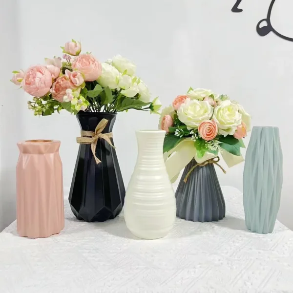 Plastic Flower Vase Imitation Ceramic White Flower Pot Basket Nordic Home Living Room Decoration Ornament Flower Arrangement - Image 4