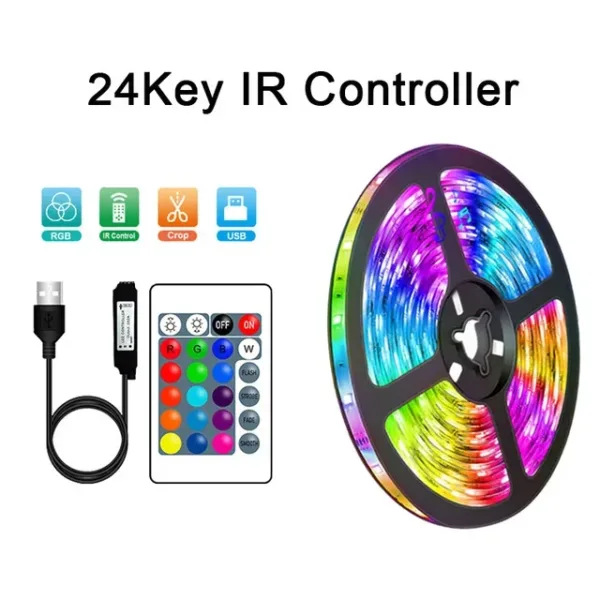 RGB 5050 Led Strip Lights 5V USB 24Keys Bluetooth Wifi Control Flexible Ribbon Color Change Led Lamp Tape for Room Decoration - Image 6