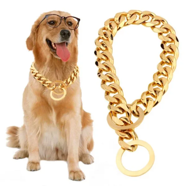 Metal Dog Training Collars Luxury Pet Dog Collar Gold Chain Necklace For Bulldog Small Medium Dogs Cat Costume Accessories