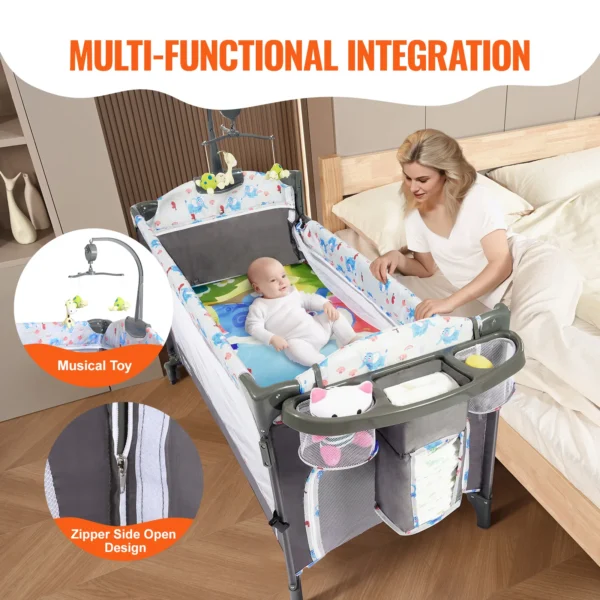VEVOR Baby Bassinet 77 pounds Load Capacity Easy to Fold Portable Baby Bassinet Bedside Sleeper with Storage Basket and Wheels - Image 5