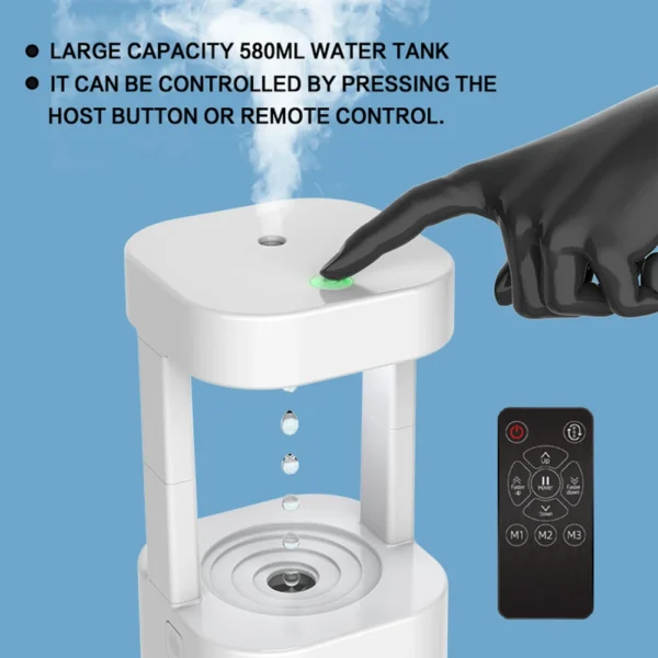 580ml Water Droplet Air Humidifier Anti-Gravity Ultrasonic Cool Mist Maker Weightless Sprayer with LED Night Light Humidifier - Image 5