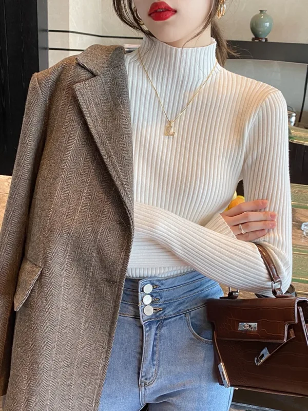 Elegant Solid Basic Knitted Tops Women Turtlneck Sweater Long Sleeve Casual Slim Pullover Korean Fashion Simple Chic Clothes - Image 6