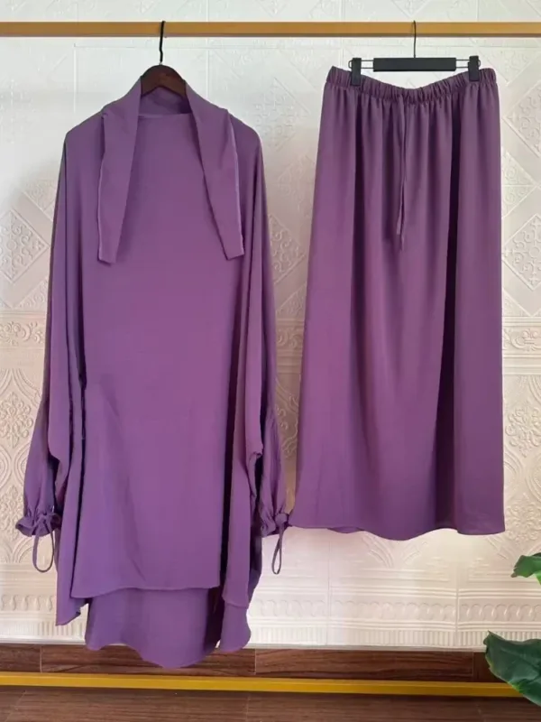 Eid Muslim Long Khimar Skirt 2 Piece Set for Women Abaya Dress Prayer Garment Hijab Full Cover Ramadan Kaftan Djellaba - Image 2