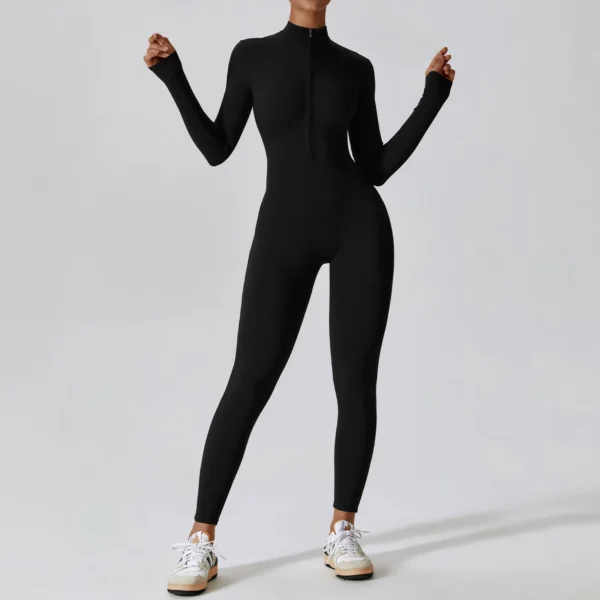 Yoga Boilersuit Long Sleeved Women's Sportswear Gym Zipper Jumpsuits Workout High-intensity Fitness One-piece Skin-tight Garment - Image 2