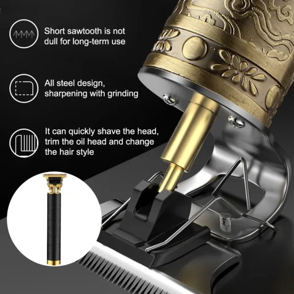 2024 Vintage T9 0mm Professional Hair Clippers Electric Waterproof Rechargeable Trimmers For Men Clipper Hair Cutting Machine - Image 6