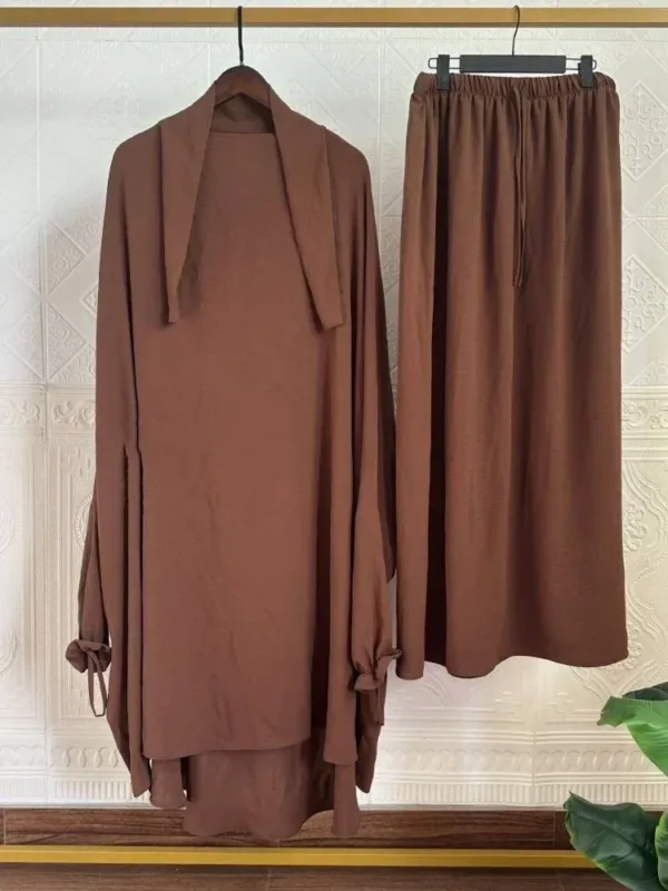 Eid Muslim Long Khimar Skirt 2 Piece Set for Women Abaya Dress Prayer Garment Hijab Full Cover Ramadan Kaftan Djellaba - Image 5